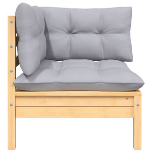 2-Seater Patio Sofa with Gray Cushions Solid Pinewood