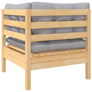 2-Seater Patio Sofa with Gray Cushions Solid Pinewood