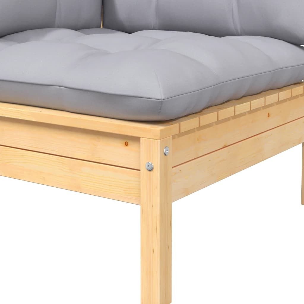 2-Seater Patio Sofa with Gray Cushions Solid Pinewood