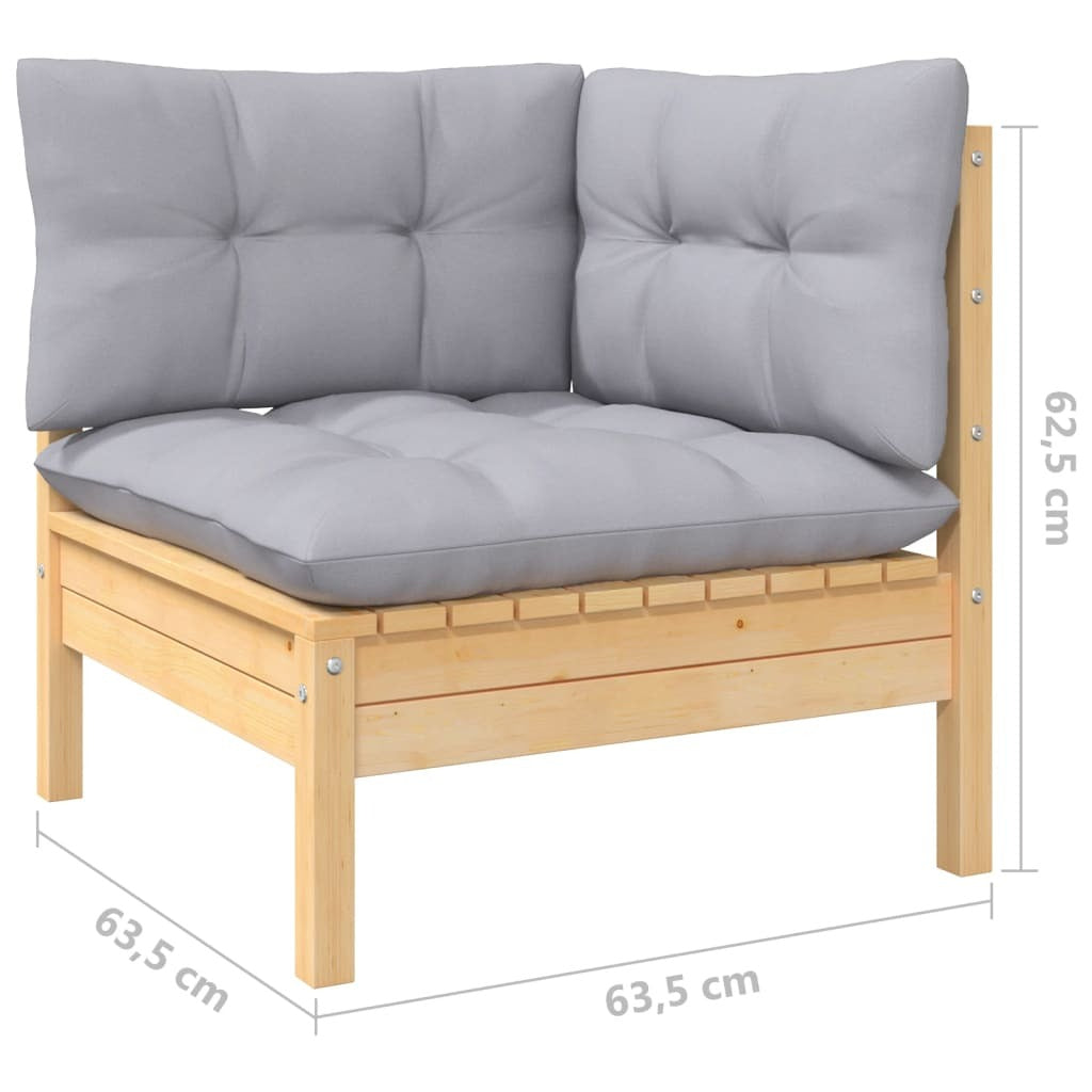 2-Seater Patio Sofa with Gray Cushions Solid Pinewood