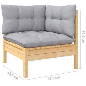 2-Seater Patio Sofa with Gray Cushions Solid Pinewood