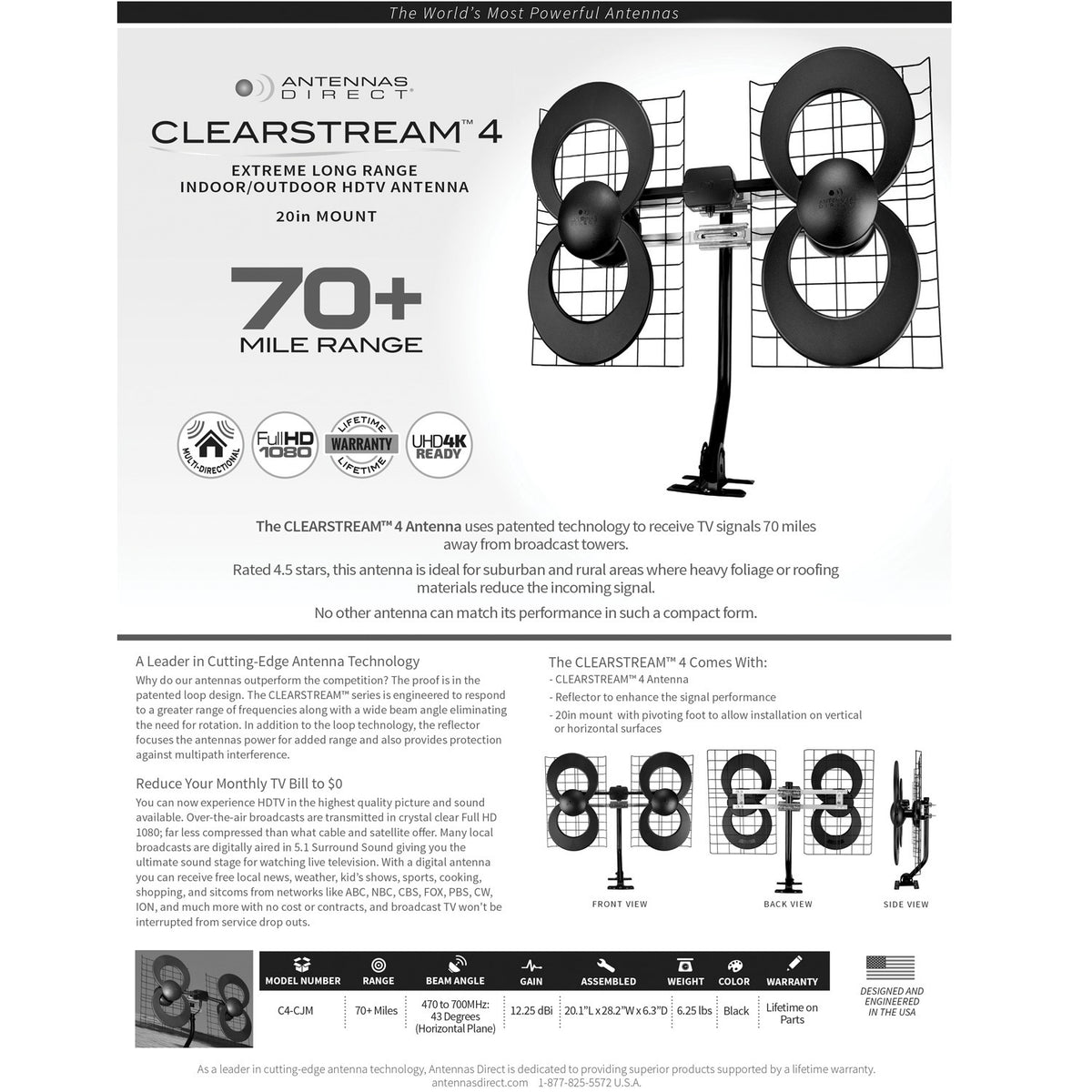 Antennas Direct C4-V-CJM ClearStream 4V Extreme Range Indoor/Outdoor HDTV Antenna