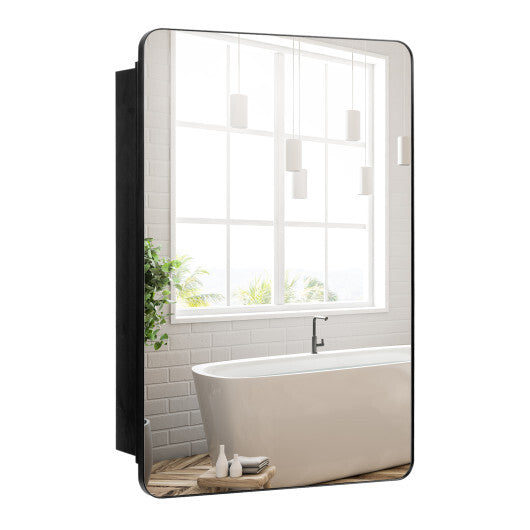 20 x30 Inch Multi-Functional Bathroom Mirror Cabinet with Adjustable Shelves-Black