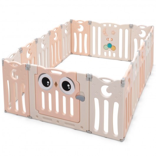 16-Panel Baby Activity Center Play Yard with Lock Door -Beige