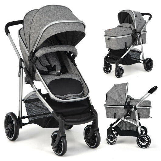 2-in-1 Convertible Baby Stroller with Reversible Seat-Gray