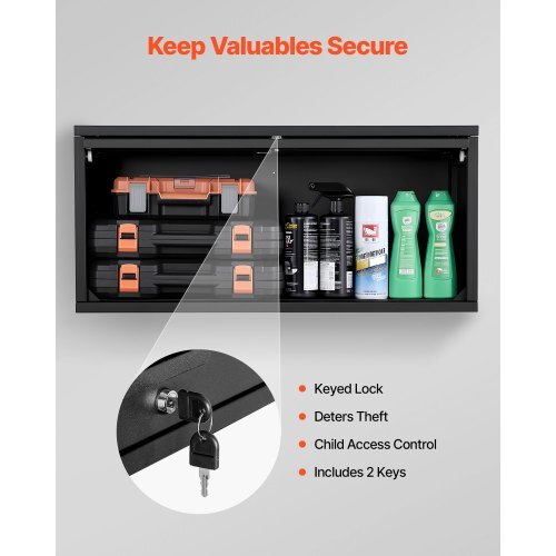 Metal Wall Cabinet, 27.56W x 12.01D x 14.02H Inch, Floating Garage Tool Cabinet with Up-Flip Door, 120 lbs Load per Shelf, Fit for Garage, Basement, Kitchen, Warehouse, Assembly Required