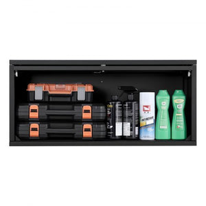 Metal Wall Cabinet, 27.56W x 12.01D x 14.02H Inch, Floating Garage Tool Cabinet with Up-Flip Door, 120 lbs Load per Shelf, Fit for Garage, Basement, Kitchen, Warehouse, Assembly Required