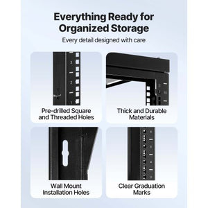 15U Wall Mount Server Rack, 150 lbs Max Load Capacity, Open Frame Network Rack with 180 Degrees Gate Swing, Carbon Steel, for 19-Inch IT Network Equipment & AV Devices Computer Server, Black