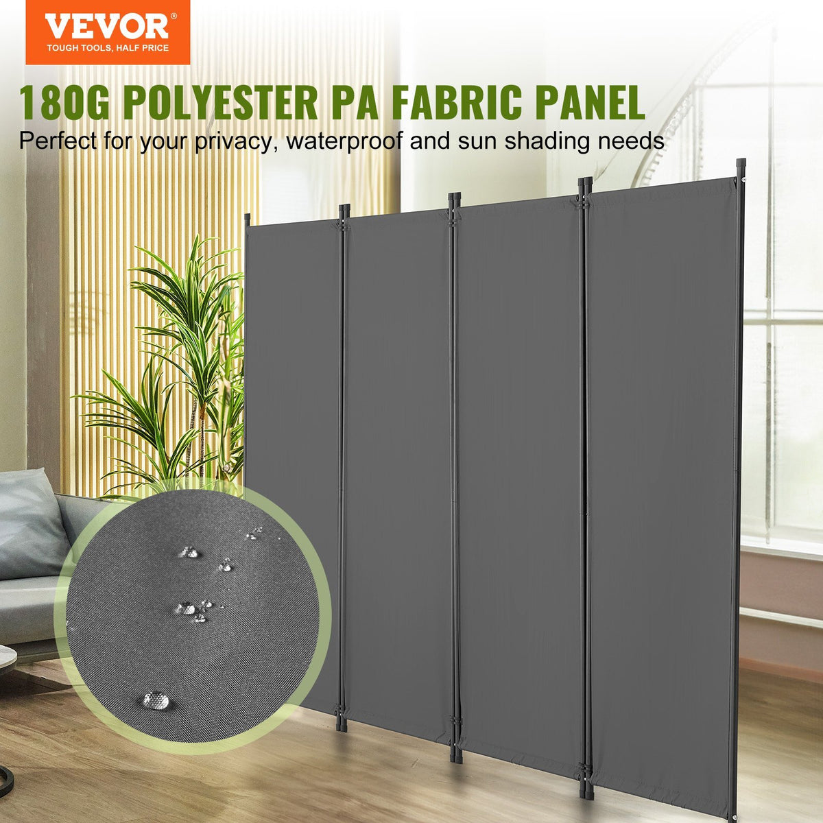 Room Divider,  4 Panel Room Dividers and Folding Privacy Screens, Fabric Partition Room Dividers for Office, Bedroom, Dining Room, Study, Freestanding, Light Gray