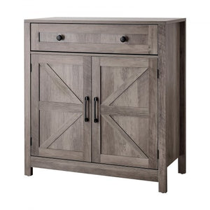 Coffee Bar Cabinet, Farmhouse Coffee Bar Table with Drawer, Buffet Stand Cabinet with 2 Barn Doors, Sideboard Buffet Station for Living Room, Entryway, Kitchen, 29.5 x 14.7 x 31.5 in, Grey