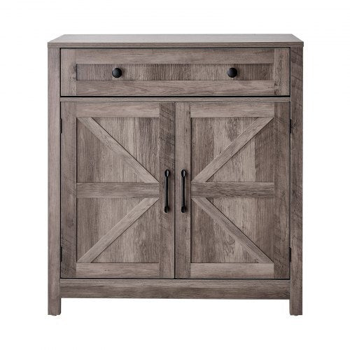 Coffee Bar Cabinet, Farmhouse Coffee Bar Table with Drawer, Buffet Stand Cabinet with 2 Barn Doors, Sideboard Buffet Station for Living Room, Entryway, Kitchen, 29.5 x 14.7 x 31.5 in, Grey