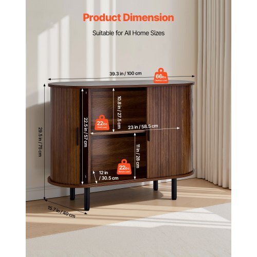 Coffee Bar Cabinet, Mid Century Fluted Coffee Bar Table, Buffet Stand Cabinet with 2 Sliding Doors, Sideboard Buffet Station for Living Room, Entryway, Kitchen, 39.3 x 15.7 x 29.5 in, Walnut