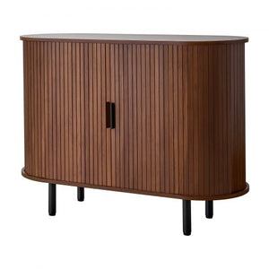 Coffee Bar Cabinet, Mid Century Fluted Coffee Bar Table, Buffet Stand Cabinet with 2 Sliding Doors, Sideboard Buffet Station for Living Room, Entryway, Kitchen, 39.3 x 15.7 x 29.5 in, Walnut