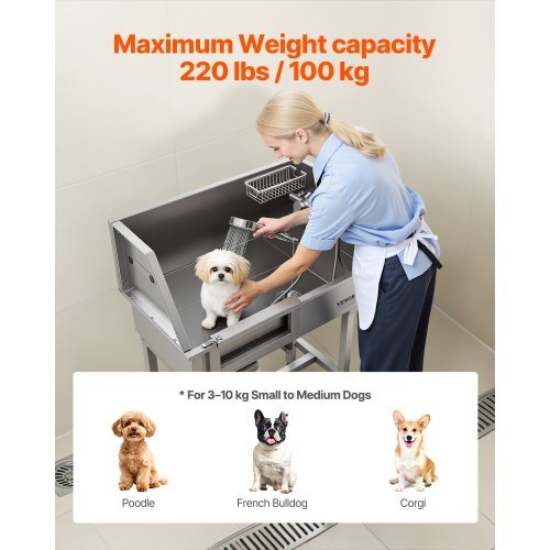 34" Dog Washing Station, Stainless Steel Pet Grooming Tub Bathtub, Professional Dog Wash Sink with Shower, Faucet, Soap Holder, Non-Slip Stairs Easy-Clean Design for Small Pets Cats (Left Door)