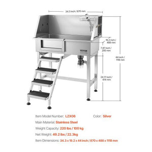 34" Dog Washing Station, Stainless Steel Pet Grooming Tub Bathtub, Professional Dog Wash Sink with Shower, Faucet, Soap Holder, Non-Slip Stairs Easy-Clean Design for Small Pets Cats (Left Door)