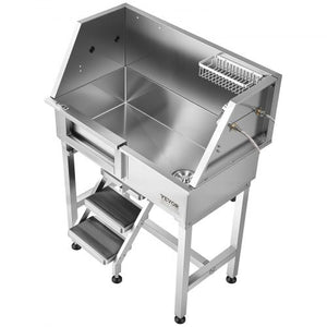 34" Dog Washing Station, Stainless Steel Pet Grooming Tub Bathtub, Professional Dog Wash Sink with Shower, Faucet, Soap Holder, Non-Slip Stairs Easy-Clean Design for Small Pets Cats (Left Door)
