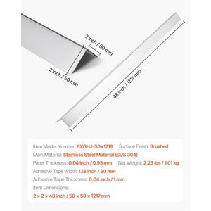 Stainless Steel Wall Corner Protector, 2 x 2 x 48 inch, 10 Pack Metal Corner Guards, 304 Stainless Steel Edge Trim 90-Degree Angle for Home,Office,Commercial Wall Protection, with 3m Tape
