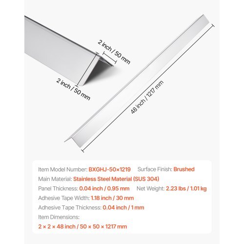 Stainless Steel Wall Corner Protector, 2 x 2 x 48 inch, 10 Pack Metal Corner Guards, 304 Stainless Steel Edge Trim 90-Degree Angle for Home,Office,Commercial Wall Protection, with 3m Tape
