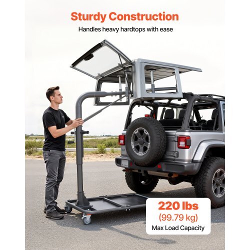 Hard Top Remover Lift, 220 lbs, Jeep Hardtop Removal and Storage System, Quick & Easy One-Person Operation, Adjustable Height, for Jeep Wrangler YJ, TJ, JK, JL, 4XE, Ford Bronco 4 Door & 6 Gen+