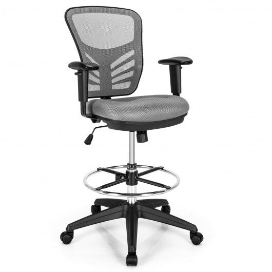 Mesh Drafting Chair Office Chair with Adjustable Armrests and Foot-Ring-Black