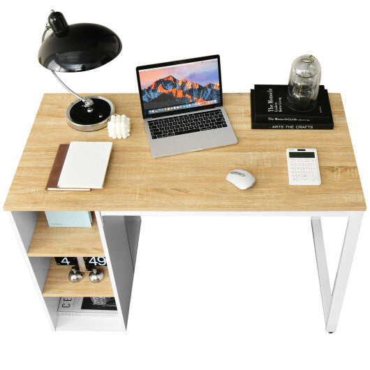 Computer Desk with 5 Side Shelves and Metal Frame-Rustic Brown