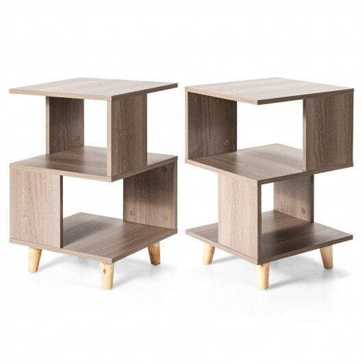 2 Pieces Wooden Modern Nightstand Set with Solid Wood Legs for Living Room