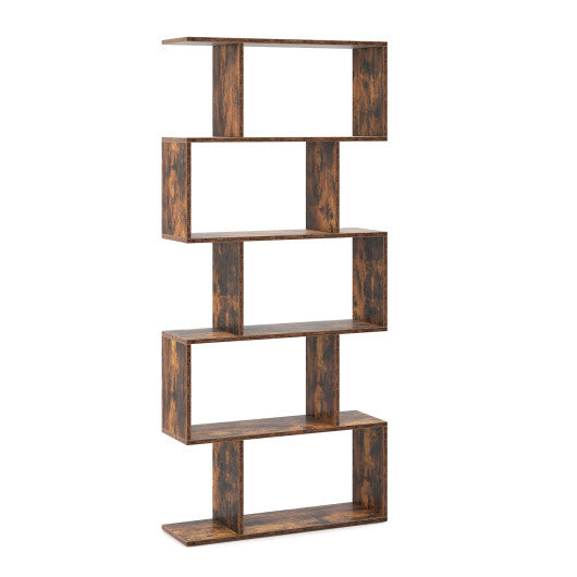 5-Tier Bookshelf with Anti-Toppling Device for Living Room Home Office-Rustic Brown