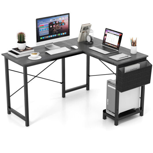 Modern Reversible Computer Desk with Storage Pocket and CPU Stand for Working Writing Gaming-Dark Gray