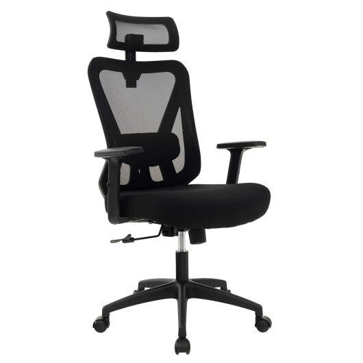 Mesh Ergonomic Office Chair Adjustable Swivel Task Chair with Rocking Backrest-Black