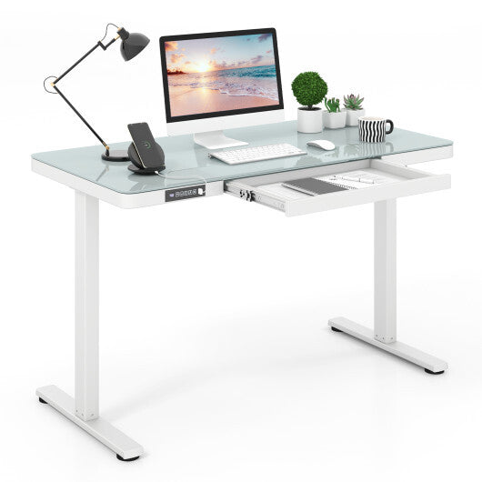 48-Inch Height Adjustable Electric Standing Desk with Drawer-White