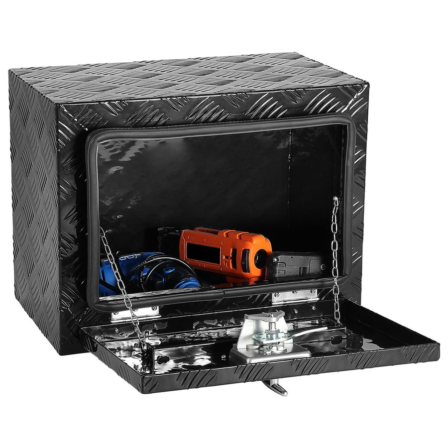 Underbody Truck Box, 18" x 12" x 14" Pickup Storage Box, Heavy Duty Aluminum Diamond Plate Tool Box with Lock and Keys, Waterproof Trailer Storage Box with T-Handle Latch for Truck, Van, Trailer