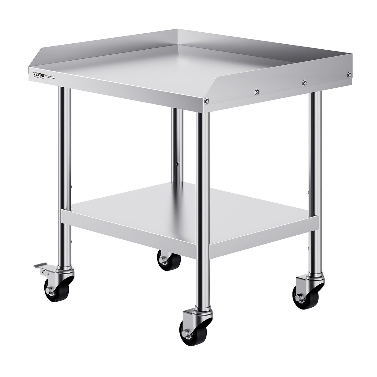 Stainless Steel Work Table, 24 x 28 x 30 Inch Commercial Food Prep Worktable with 4 Wheels, Casters, 3-Sided Backsplash Heavy Duty Prep Worktable, Metal Work Table for Restaurant Home Hotel