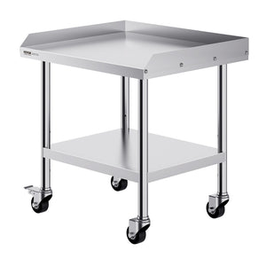 Stainless Steel Work Table, 24 x 28 x 30 Inch Commercial Food Prep Worktable with 4 Wheels, Casters, 3-Sided Backsplash Heavy Duty Prep Worktable, Metal Work Table for Restaurant Home Hotel