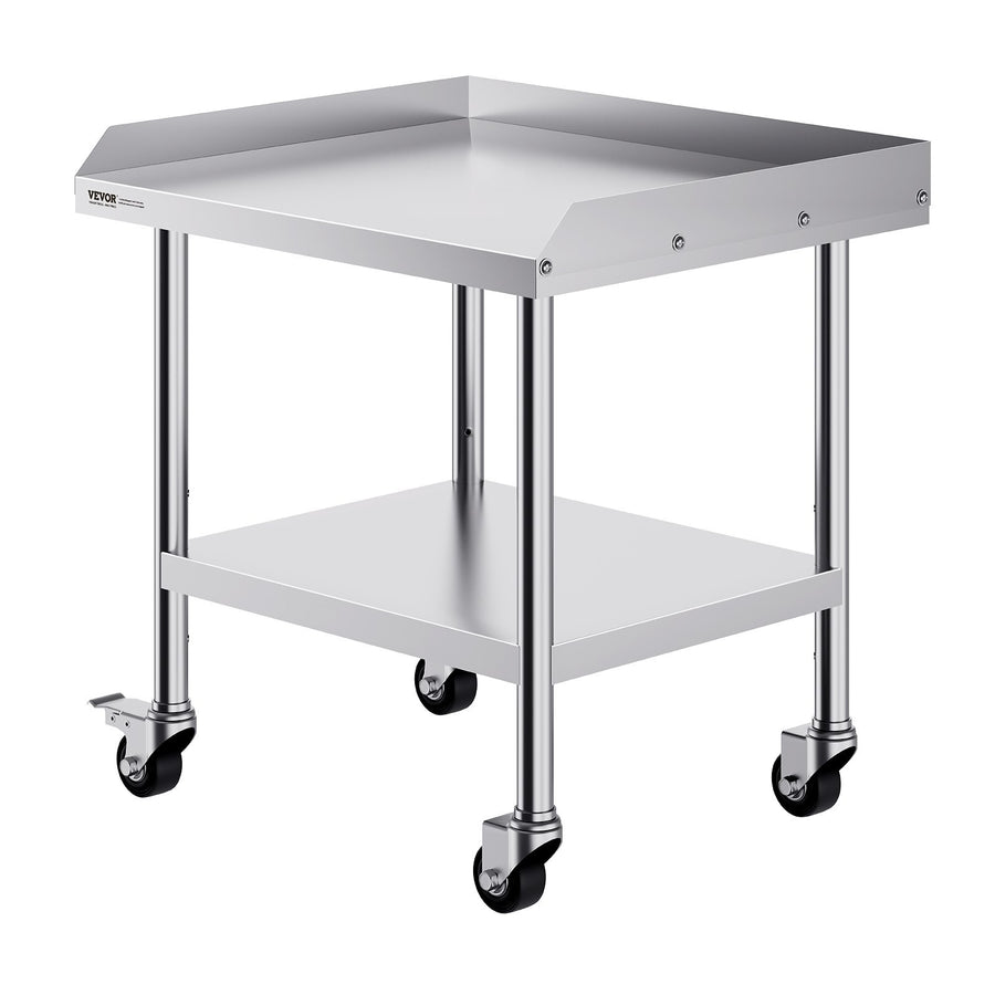 Stainless Steel Work Table, 24 x 28 x 30 Inch Commercial Food Prep Worktable with 4 Wheels, Casters, 3-Sided Backsplash Heavy Duty Prep Worktable, Metal Work Table for Restaurant Home Hotel