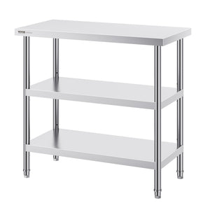 Stainless Steel Food Prep Table, 18 x 36 x 34 Inch Commercial Kitchen Worktable, with 2 Adjustable Undershelf, Heavy Duty Prep Table Metal Work Table for BBQ, Kitchen, Home, and Garage
