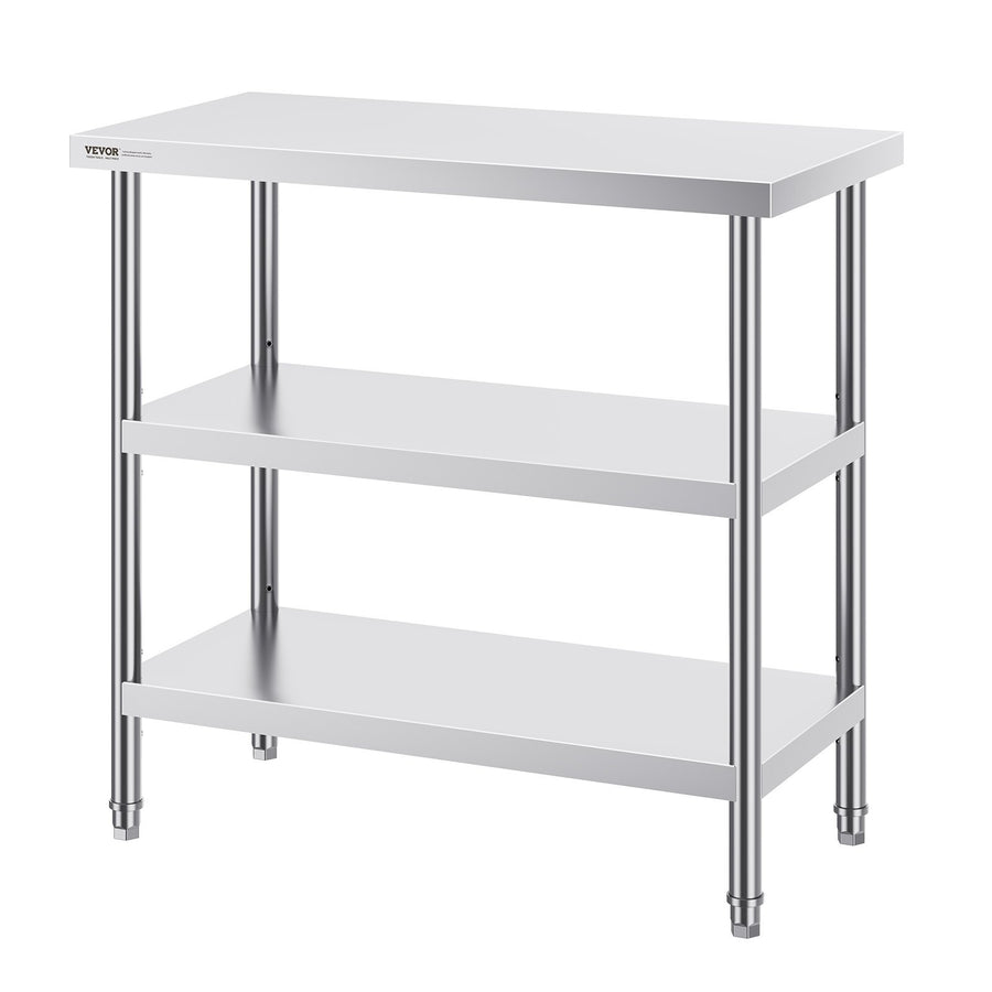 Stainless Steel Food Prep Table, 18 x 36 x 34 Inch Commercial Kitchen Worktable, with 2 Adjustable Undershelf, Heavy Duty Prep Table Metal Work Table for BBQ, Kitchen, Home, and Garage