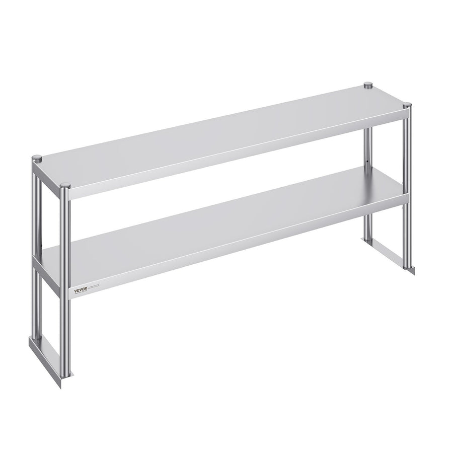 Double Overshelf, Double Tier Stainless Steel Overshelf, 12 x 60 Inch Double Deck Overshelf, Height Adjustable Overshelf Prep Work Table for Kitchen, Restaurant and Workshop