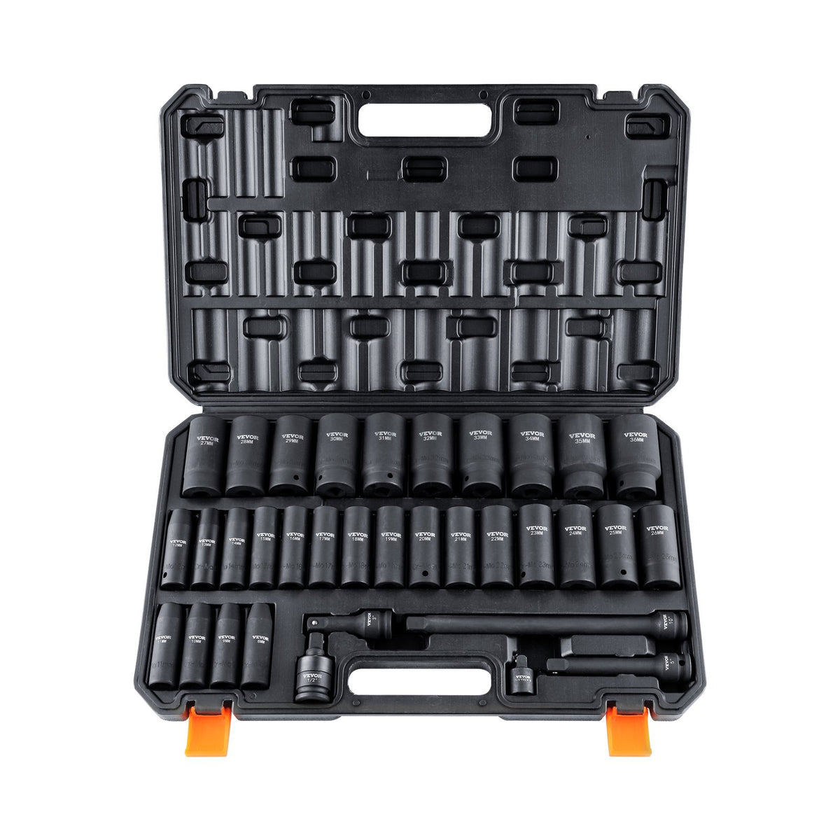 1/2" Drive Deep Impact Socket Set, 34pcs Socket Set Metric ?8-36mm? 6 Point Cr-MO Alloy Steel for Auto Repair, Rugged