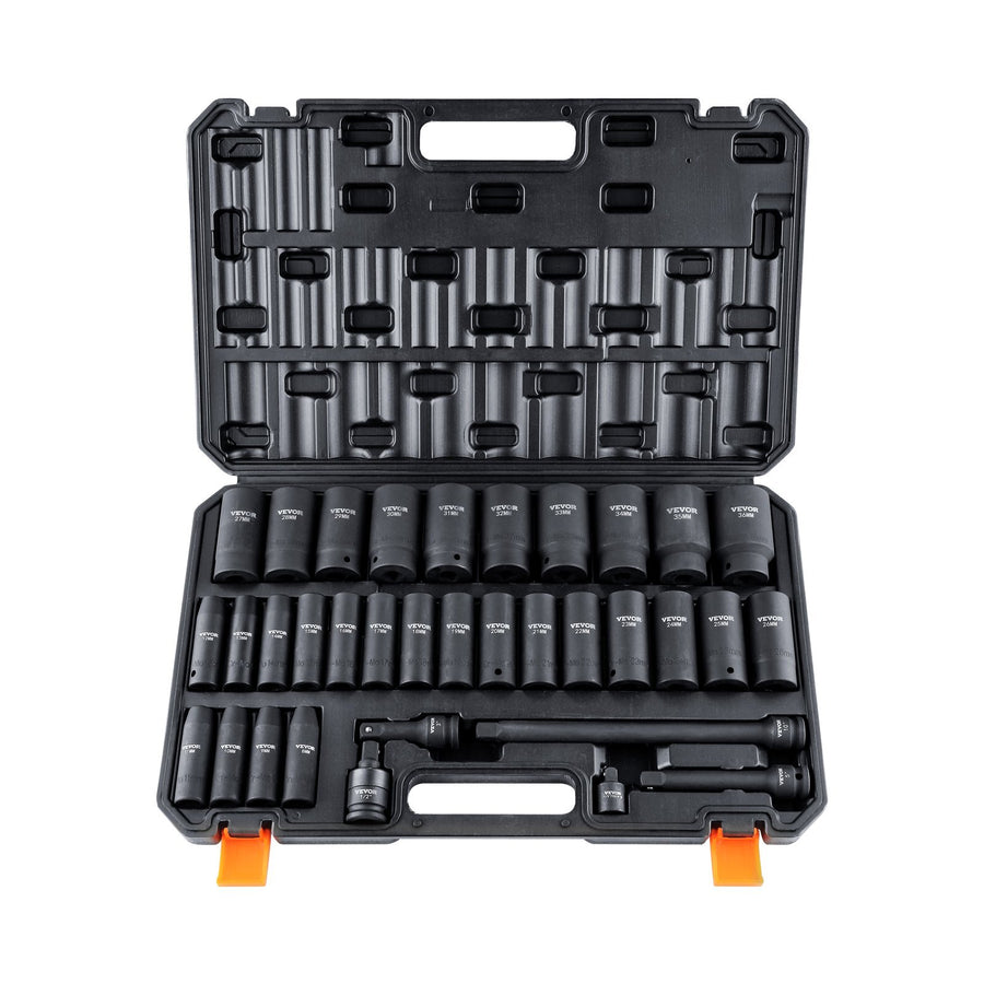 1/2" Drive Deep Impact Socket Set, 34pcs Socket Set Metric ?8-36mm? 6 Point Cr-MO Alloy Steel for Auto Repair, Rugged