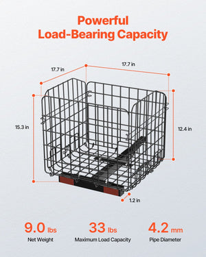 Scooter Rear Basket, Folding Metal Wire Basket, Heavy Duty & Spacious Cargo Basket, Works with 1-inch Receiver, Compatible with Most Golden, Drive & Pride Mobility Scooter
