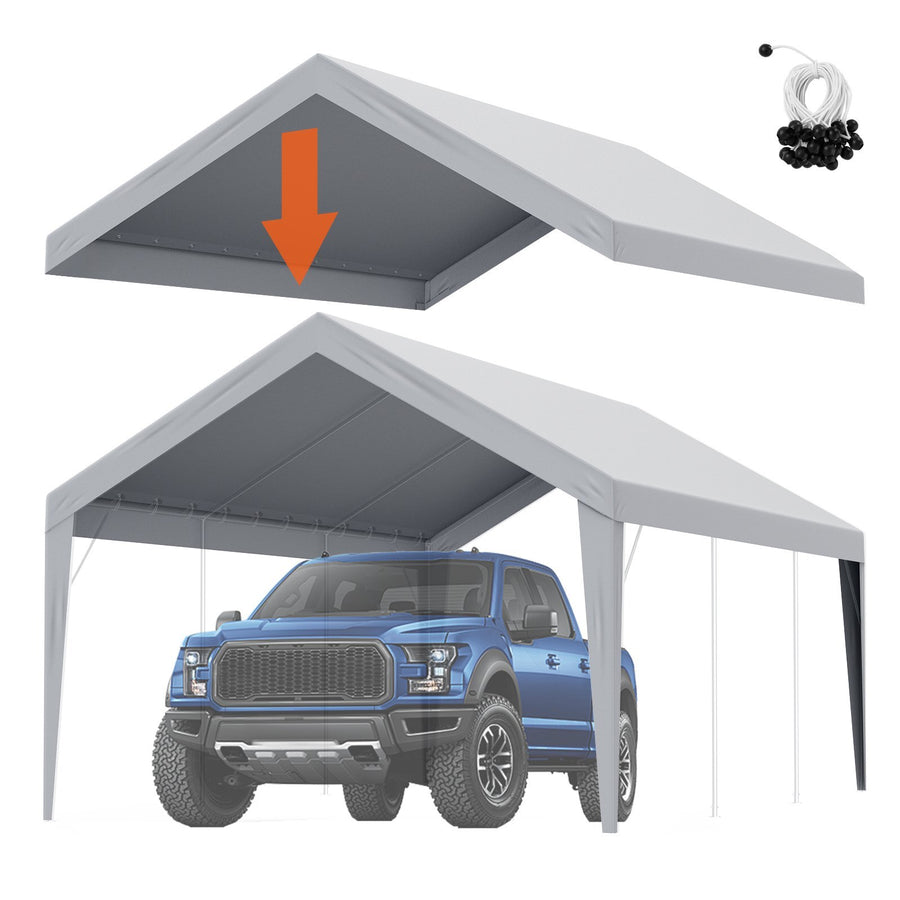 Carport Replacement Canopy Cover 12 x 20 ft, Garage Top Tent Shelter Tarp Heavy-Duty Waterproof & UV Protected, Easy Installation with Ball Bungees,Grey (Only Top Cover, Frame Not Include)