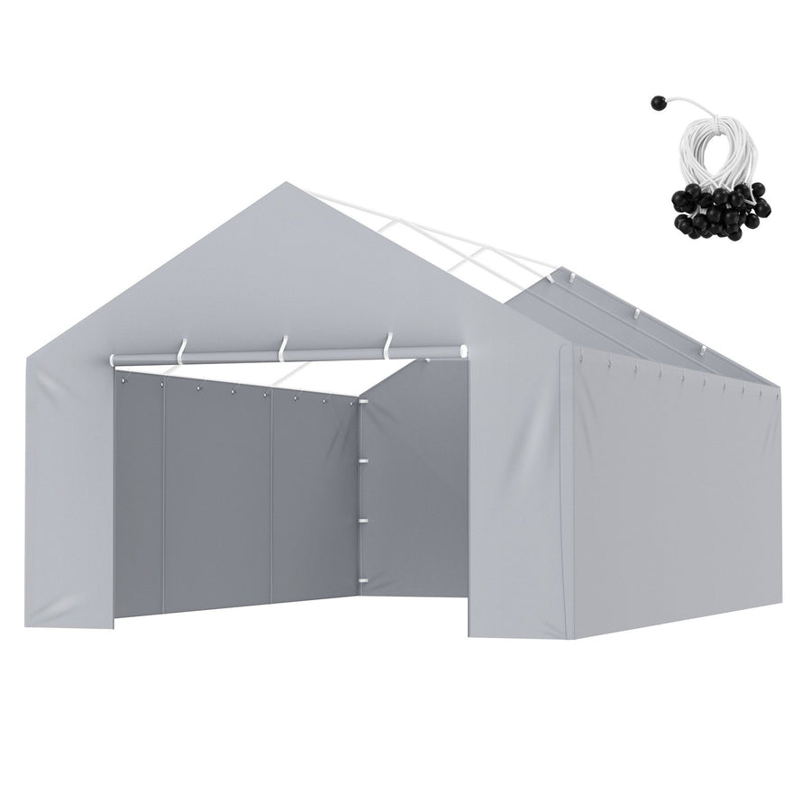 Carport Replacement Canopy Cover Side Wall 13 x 20 ft, Garage Tent Shelter Tarp Heavy-Duty Waterproof & UV Protected, Easy Installation with Ball Bungees,Grey (Top and Frame Not Included)