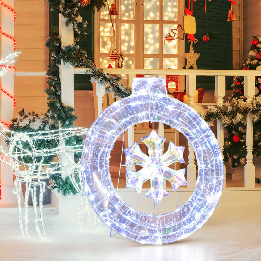 33 Inch Lighted Snowflake Wreath with Hanging Ring and Support Bracket
