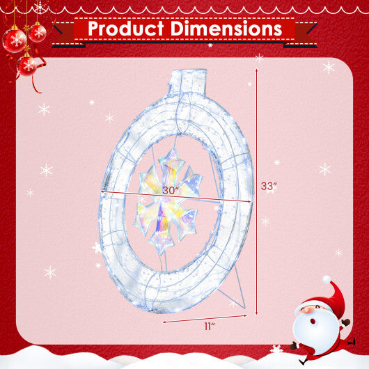 33 Inch Lighted Snowflake Wreath with Hanging Ring and Support Bracket
