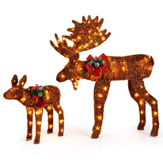 2 Pieces Lighted Moose Family with 170 LED Lights and Zip Ties