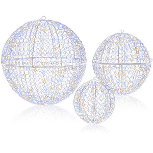3 Pcs Lighted Christmas Balls Large Standing/Hanging Metal Sphere Lights with 435 LEDs