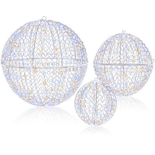 3 Pcs Lighted Christmas Balls Large Standing/Hanging Metal Sphere Lights with 435 LEDs