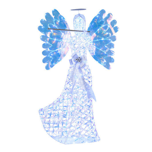 5.2 FT Lighted Angel Christmas Decoration 3D Glittering Halo Angel with Flute - Color: White
