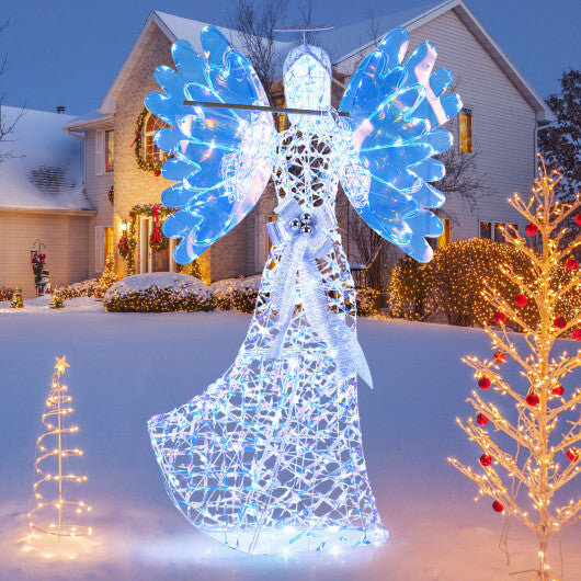 5.2 FT Lighted Angel Christmas Decoration 3D Glittering Halo Angel with Flute - Color: White