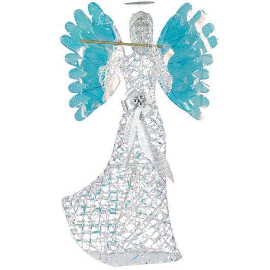 5.2 FT Lighted Angel Christmas Decoration 3D Glittering Halo Angel with Flute - Color: White